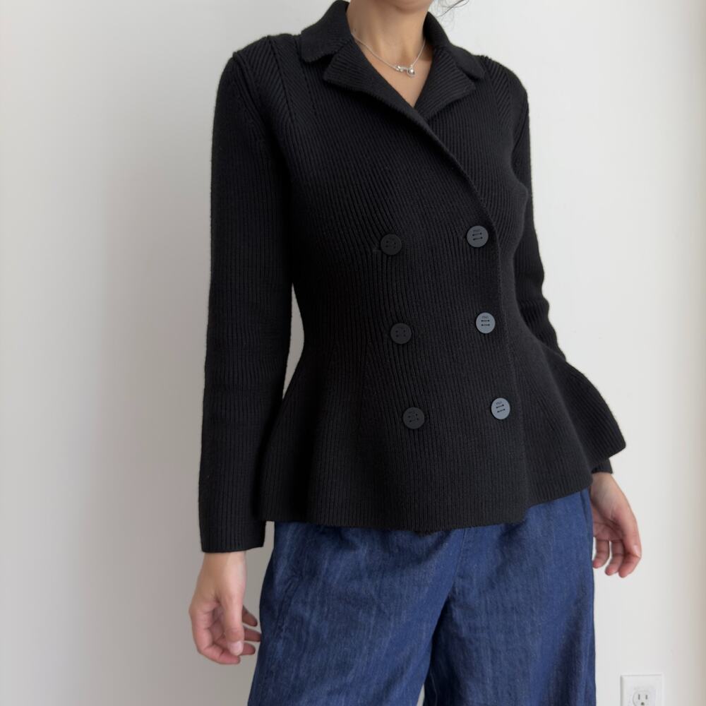 The Fold London Blazer Women 6 Black Knit Merino Wool Double Breasted Cardigan